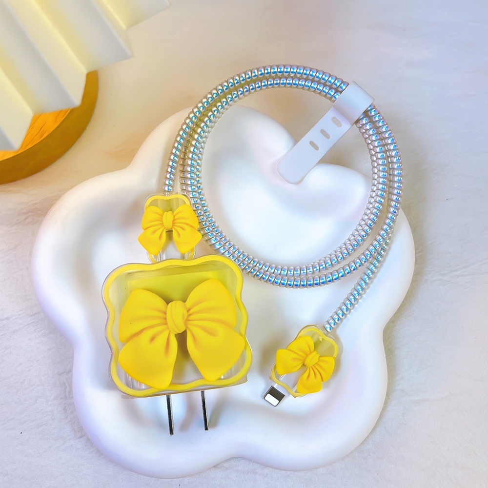 Phụ Kiện Bảo Vệ Đầu Dây Cáp Sạc Hình Nơ 3D Dễ Thương Cho iPhone 11 12 13 14 Pro Max