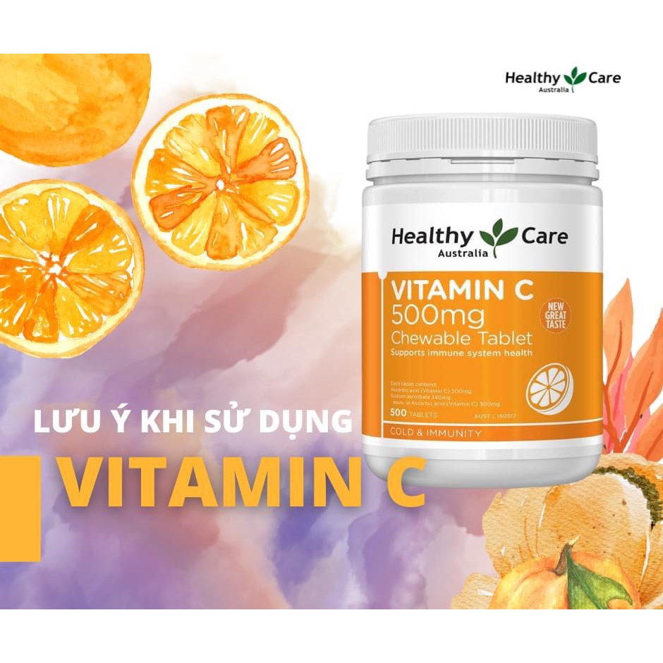 Vitamin C 500mg Chewable Healthy Care Viên nhai tăng đề kháng, sáng mịn da hộp 500 viên Quatangme1