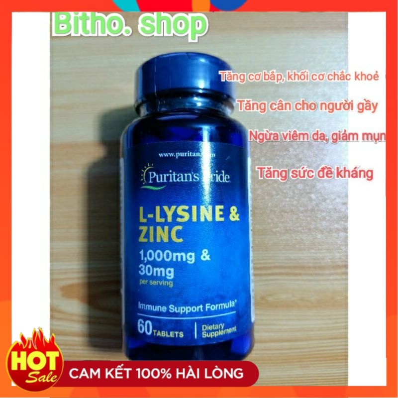 Viên uống giảm mụn bổ sung L- Lysine 1000mg & zinc 30mg 60 viên