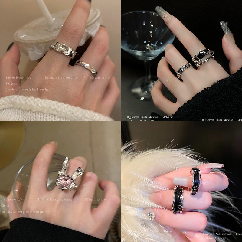 Nhẫn Hở Hợp Kim Đính Đá Zircon Thời Trang Hàn Quốc Cho Cặp Đôi