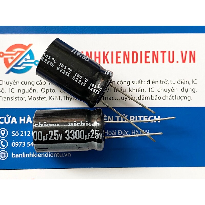 Tụ hóa Nichicon 3300uF 25V kích thước 16x25mm