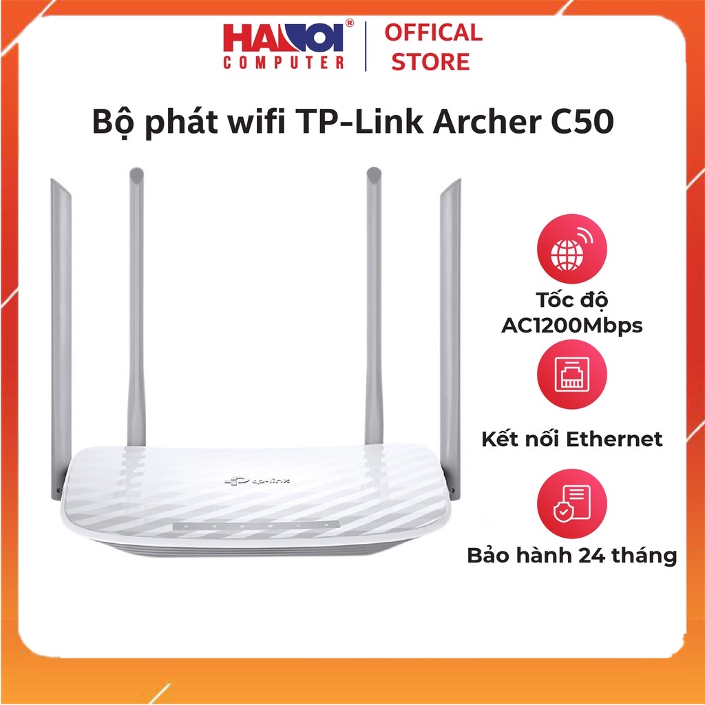 Bộ phát wifi TP-Link Archer C50 Wireless AC1200Mbps, 4 Ăng ten cho tốc độ phát và phủ sóng mạnh