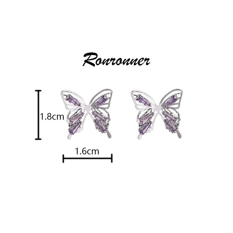 Bông Tai Bạc Hình Bướm Rỗng Đính Đá Zircon Lấp Lánh Thời Trang Cho Nữ