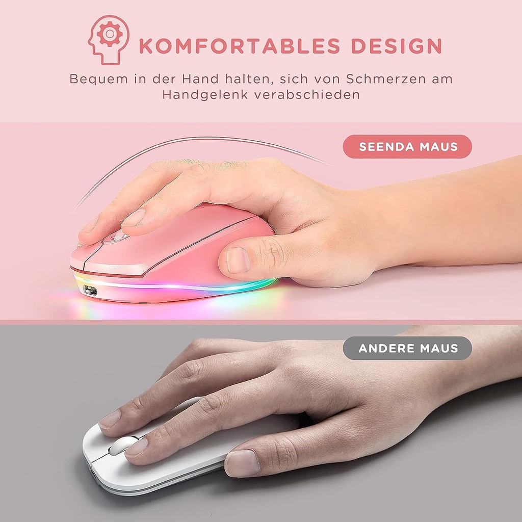 Jomaa Chuột Không Dây 2.4g Có Đèn led Màu Hồng Cho laptop / pc / chromebook / windows