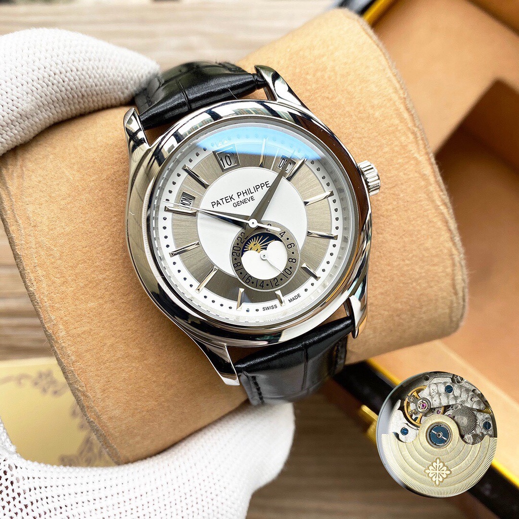 Đồng Hồ Nam Patek Máy Cơ Automatic Cao Cấp, Đồng Hồ Dây Da Mặt Kính Chống Xước Chống Nước Chất Lượng Cao