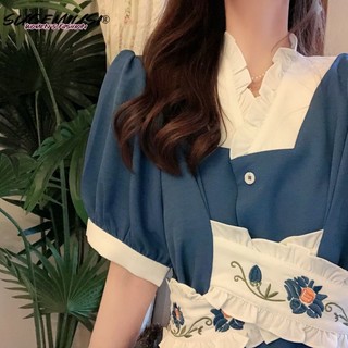 Đầm Thêu Họa Tiết Phong Cách Retro Hong Kong Thời Trang Mùa Hè