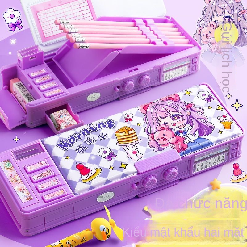 Hộp Đựng Bút Hai Ngăn Tự Động Đa Năng In Hoạt Hình Dễ Thương Cho Bạn Gái