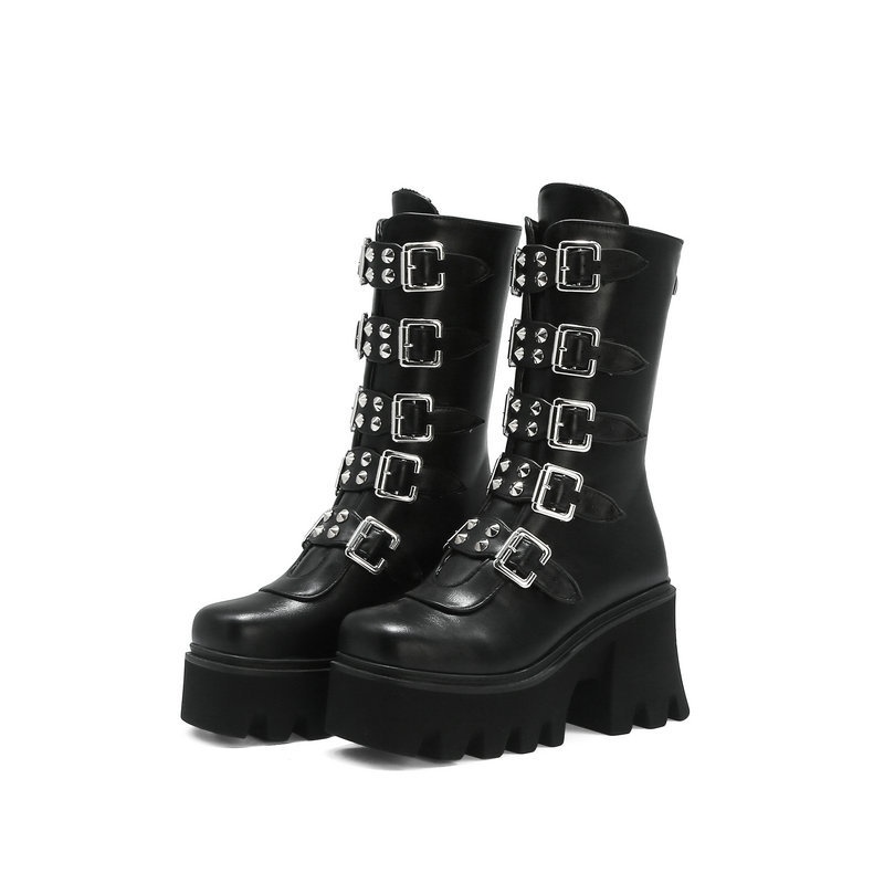 Martin boots dành cho phụ nữ high-heeled motorcycle boots ngoại thương thu đông boots mới thick-sole