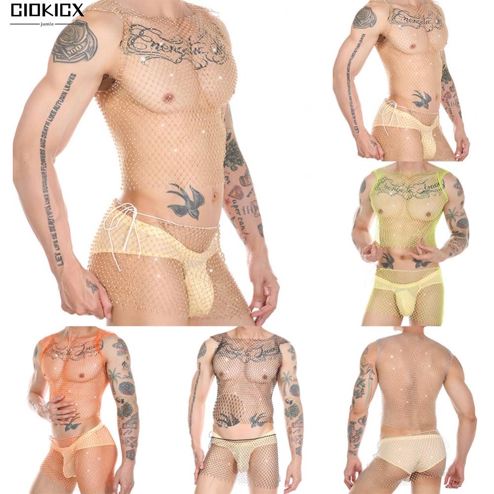 Nam gay vest 1pc nam nóng sexy lưới nylon vuông cổ áo căng bodysuit