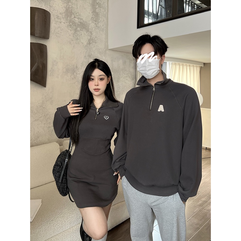 Áo Sweater Mùa Thu Đông Dáng Suông Cộc Tay Dễ Phối Đồ Cho Cặp Đôi