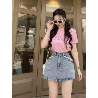 Set áo hồng + chân váy jean was angi home