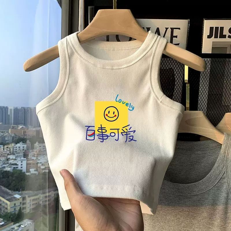 Áo Thun Cotton Không Tay Màu Trơn In Họa Tiết Hoạt Hình Phong Cách Hàn Quốc Dành Cho Bé Gái