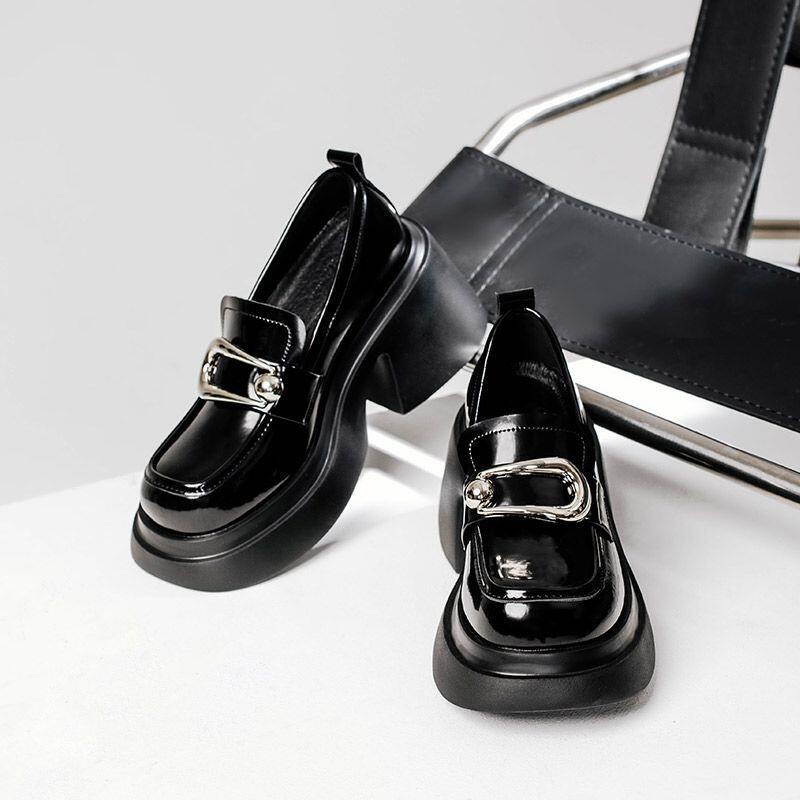 Loafer nữ Giày Da Đế Dày Mũi Tròn Thời Trang Mùa Thu 2023 Cho Nữ