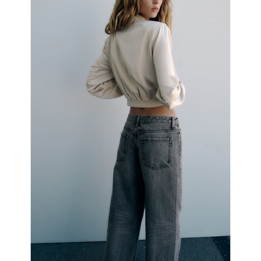 Zara autumn new stand neck silk satin textured short pilot jacket coat 4432771