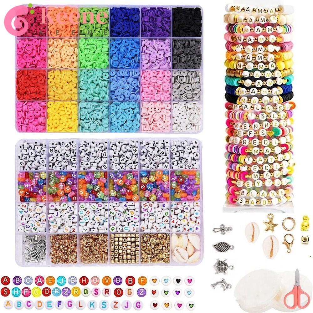 Keene spacer beads, diy craft kit bộ đồ trang sức làm bằng đất sét polymer, mặt dây chuyền vòng cổ thời trang phẳng tròn tua vòng tay hạt đất sét