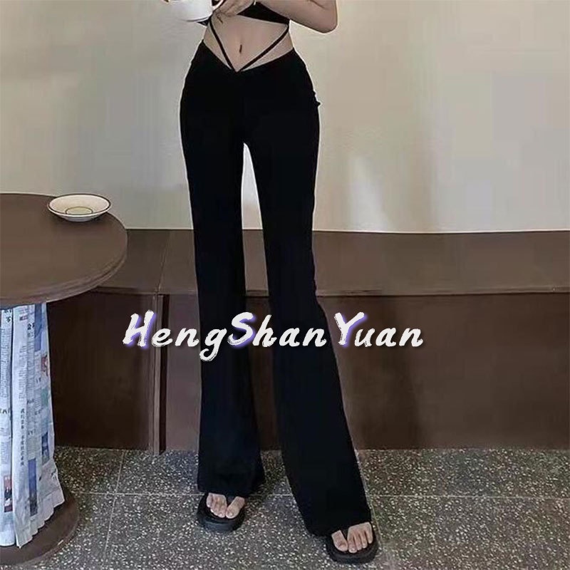 Quần tây nữ HENG SHAN YUAN cạp cao thẳng đáy chuông phong cách Âu Mỹ