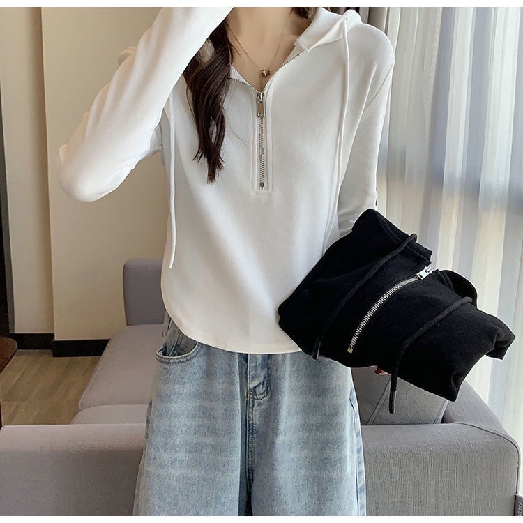 Áo Hoodie Tay Dài Màu Trơn Có Khóa Kéo Thời Trang Thu Đông Dành Cho Nữ