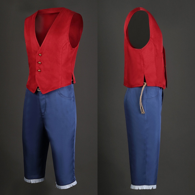 Fash one Bộ Trang Phục Hóa Trang luffy Gồm Áo Và Quần Rơm Kèm Thắt Lưng Dành Cho Bạn Trai anime luffy cos halloween pop