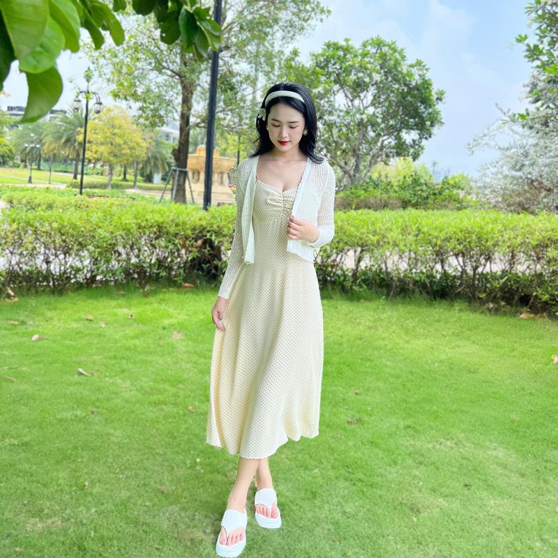 Váy 2 Dây nhún ngực Bằng Lụa Mát Họa Tiết Hoa NHí Phong Cách Mới Thời Trang Mùa Hè Ngọt Ngào