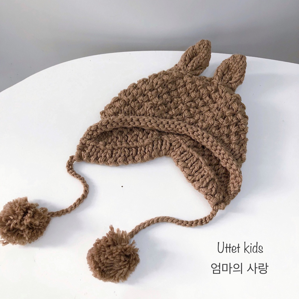 MŨ LEN TAI THỎ PHONG CÁCH HÀN QUỐC VÀNH 52CM CHO BÉ GÁI VÀ BÉ TRAI