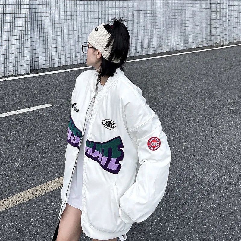 Áo khoác VUNC tay dài dáng rộng có nón họa tiết chữ thời trang phong cách hip hop