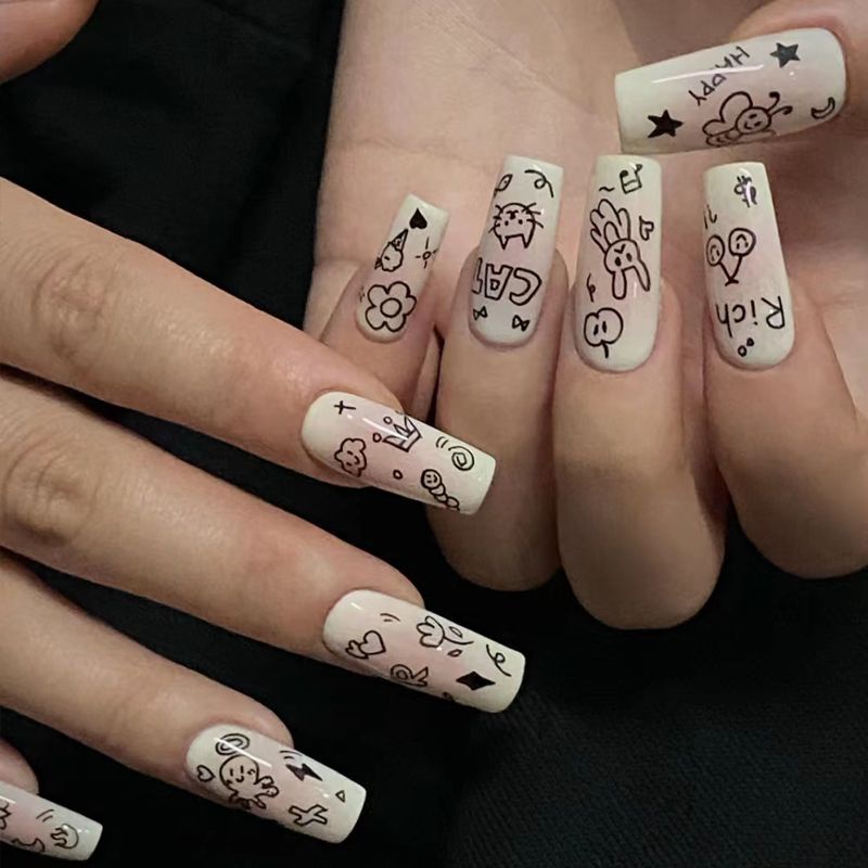 Miếng dán móng tay STZPRONAIL thiết kế graffiti hoạt hình xinh xắn đơn giản