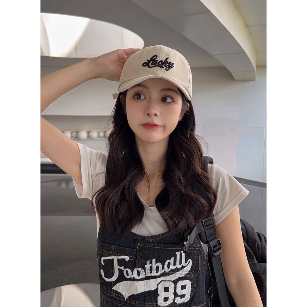 Super hot hàn quốc lucky letter thêu mũ che nắng đường phố của phụ nữ mũ bóng chày hợp thời trang