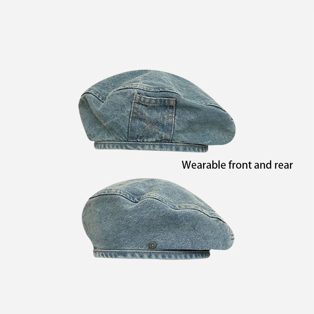 Oceanmap mũ nồi denim, mũ họa sĩ phong cách hàn quốc, mũ bát giác thời trang nghệ sĩ mũ newsboy mũ du lịch