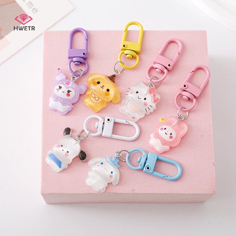 Hwetr sanrio keychain keyring for friend couple bag hello kitty mặt dây chuyền xe hơi airpods hộp điện thoại charm phụ kiện trang sức mới
