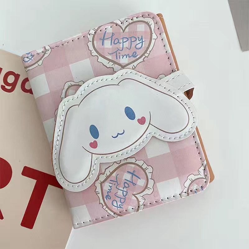 Yuki Ví Ngắn Gập Ba Bằng Da pu Chống Trộm Đa Năng In Họa Tiết Chó Hoạt Hình Dễ Thương Có Khóa Cài Nam Châm Cho Nữ