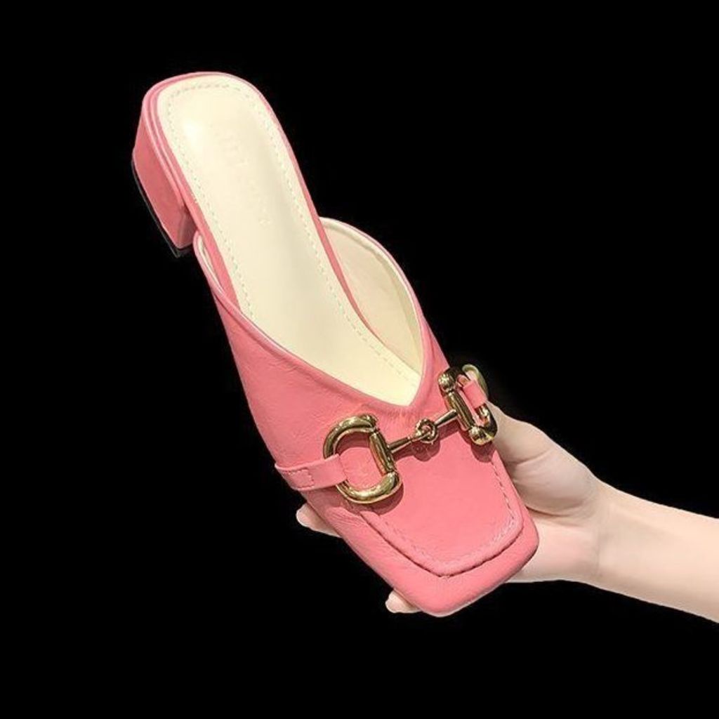 Dép gót dày baotou dành cho nữ giày thời trang xia wanghong ins hyunya 2023 trang phục mới người đàn ông lười đẩy nửa lên với một chân