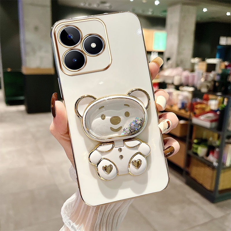 Vỏ điện thoại mạ điện sang trọng cho tecno spark 10 pro spark 10 10c ki5q ki5k ki7 camon 20 pro 4g tecno ck6 ck6n ck7n giá đỡ gấu lỏng quicksand dễ thương với gương trang điểm