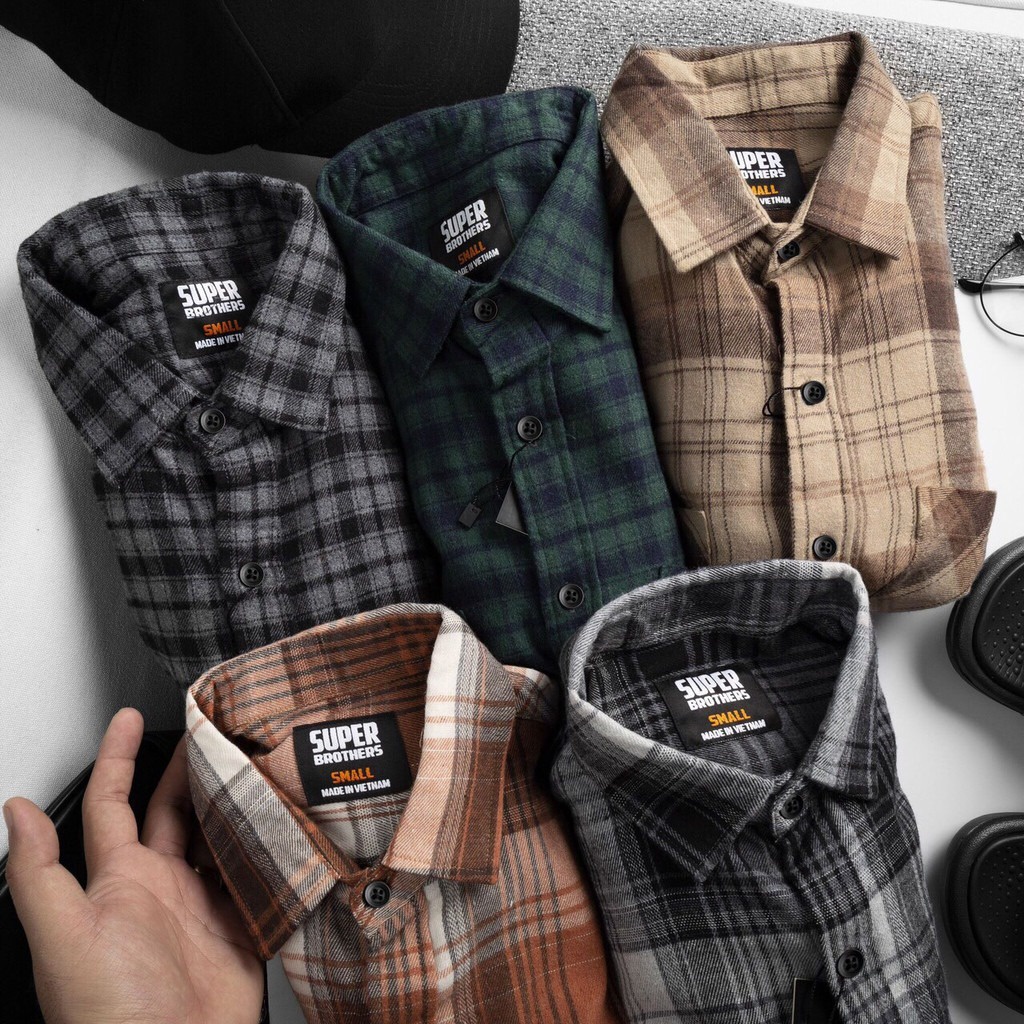 Mẫu mới áo sơ mi dài tay flannel chất cotton dạ họa tiết caro phong cách stylemarven somi nam 9000016