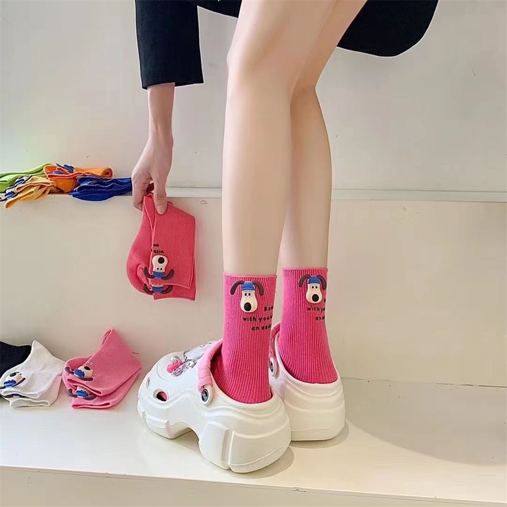 Mùa hè dopamine kẹo màu vớ hình chó dễ thương cho phụ nữ bông chất lượng cao mềm mại thoải mái thể thao giữa bắp chân để sắp xếp giày chéo