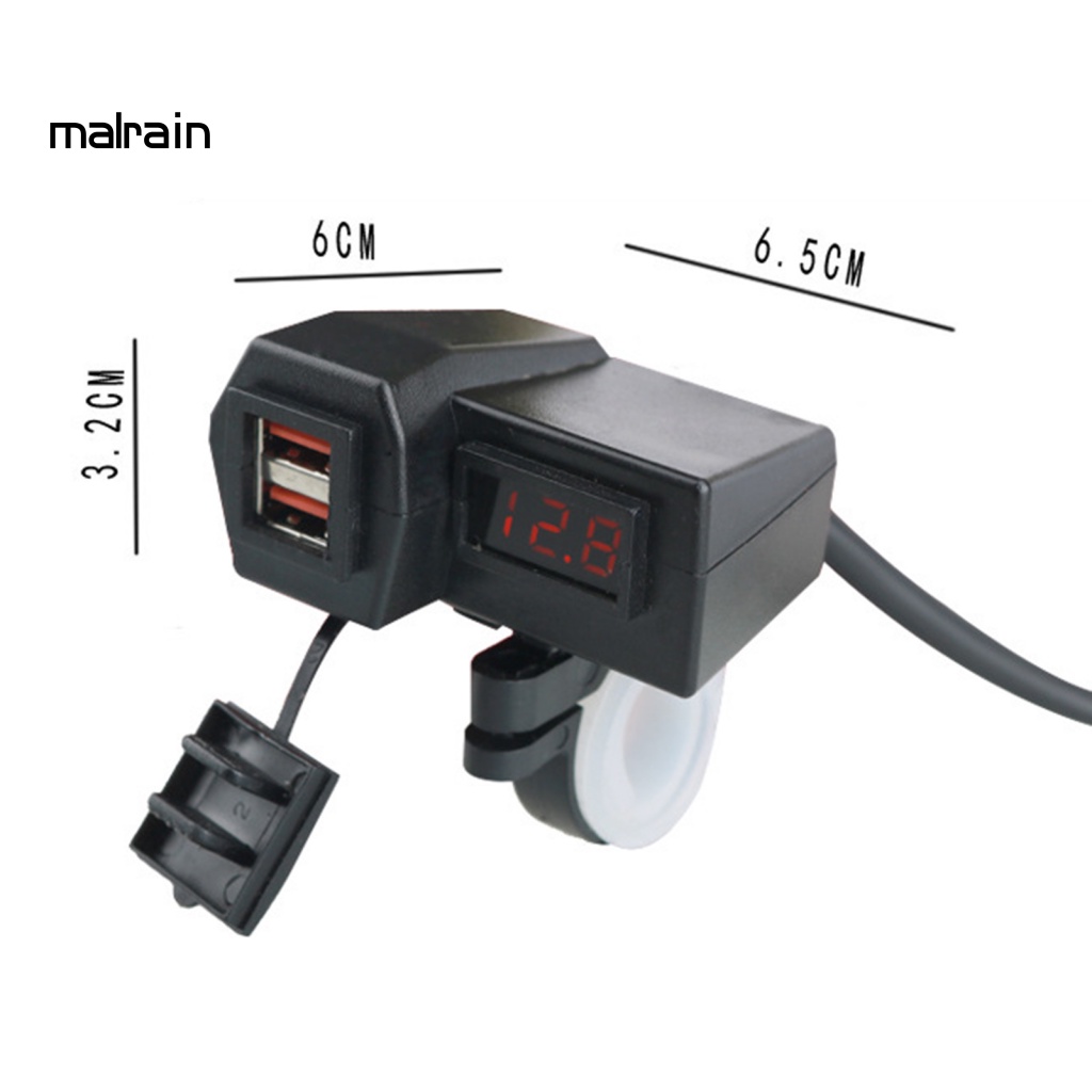 Cổng Sạc USB Kép Kiêm Vôn Kế Cho Xe Máy