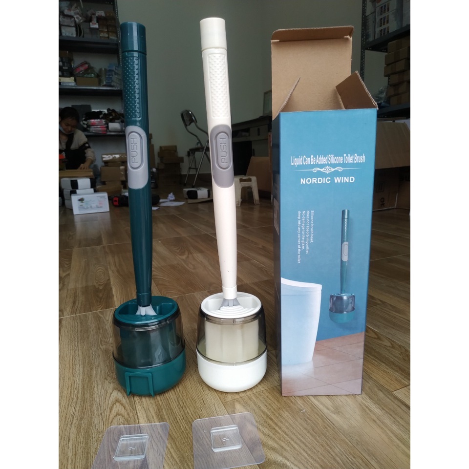 Chổi cọ nhà vệ sinh Silicon thông minh gắn tường có bình chứa xà phòng tiện dụng chải chà rửa nhà vệ sinh bồn tắm