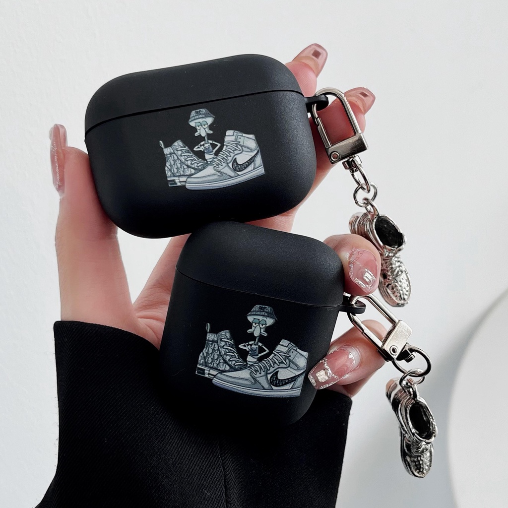 Vỏ Bảo Vệ Hộp Sạc Tai Nghe Airpods Pro 1 / 2 3rd Pro2 Bằng Silicon Mềm Màu Đen Họa Tiết Đôi Giày Thể Thao Thời Trang