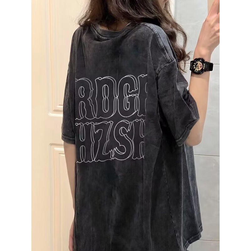 NRVP Áo Thun Đen 100% Cotton Tay Ngắn Dáng Rộng In Hoạ Tiết Độc Đáo