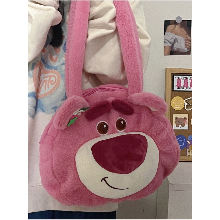 Túi tote Đeo Vai Hình Gấu / Dâu Tây Nhồi Bông Sức Chứa Lớn Dễ Thương Thời Trang Thu Đông Cho Nữ