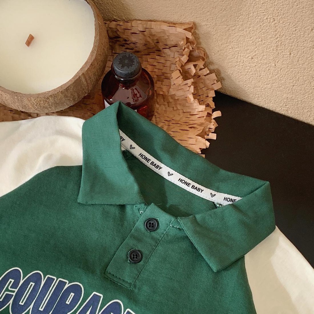 Áo Thun Polo Tay Ngắn Vải Cotton Phối Màu Tương Phản Thời Trang Xinh Xắn Cho Bé