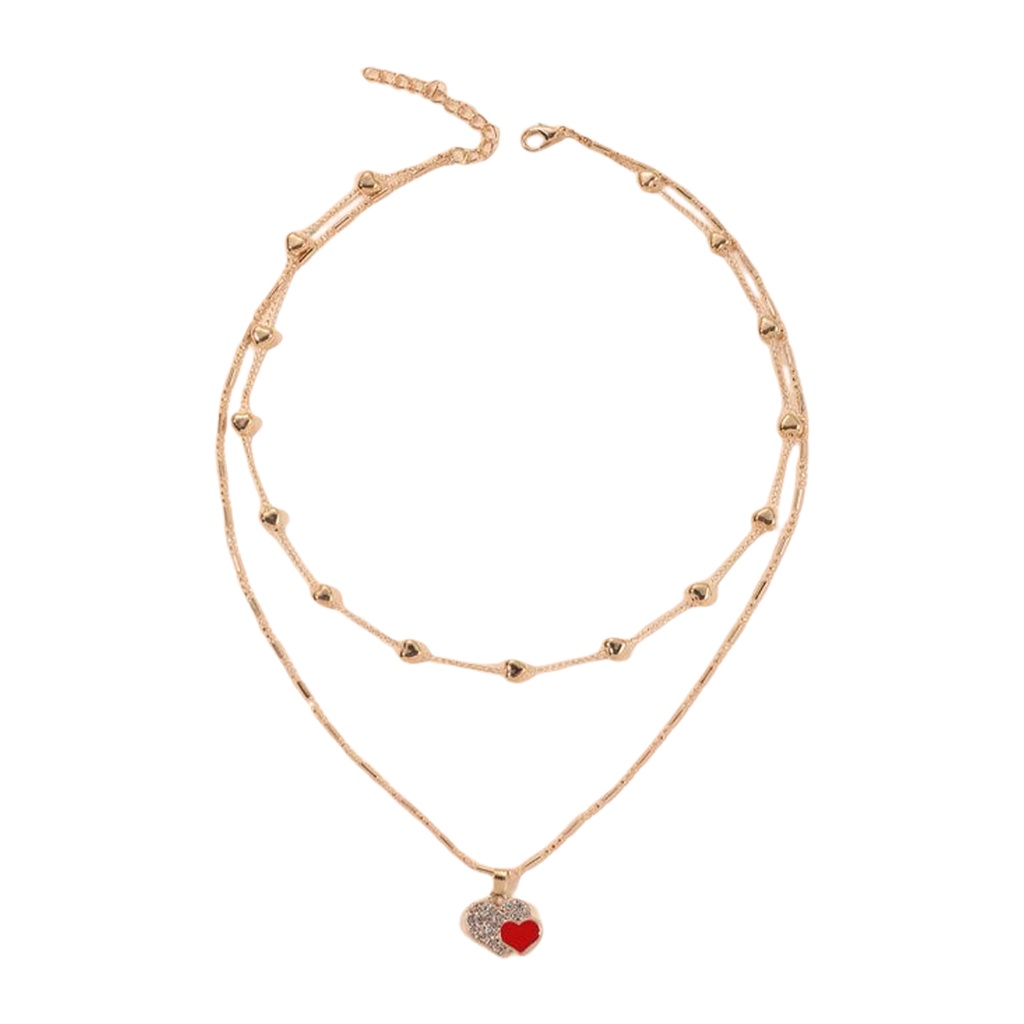 Vòng cổ Hai Lớp Hình Trái Tim Đính Đá Màu Sắc Nhẹ Nhàng Có Thể Điều Chỉnh