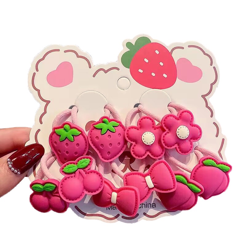 Dây Buộc Tóc Cao Su Co Giãn Hình Gấu Và Dâu Tây Dễ Thương Cho Bé Gái