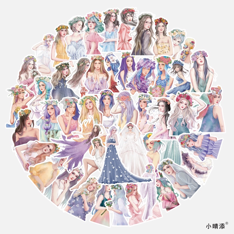 Set 50 Sticker Dán Trang Trí Sổ Tay Hình Cô Gái Anime
