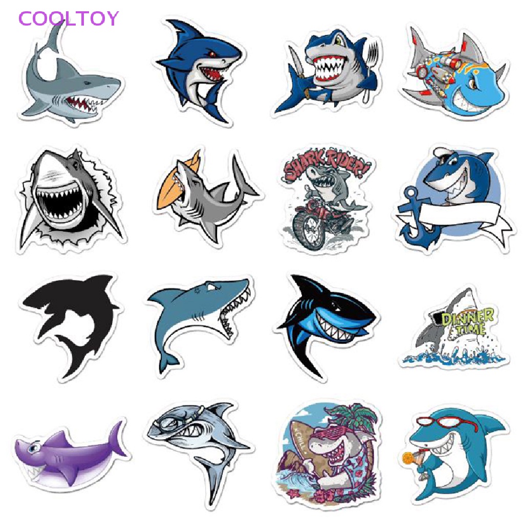 Cooltoy Bộ 50 Sticker Hình Cá Mập Dễ Thương Trang Trí Laptop Ván Trượt Hành Lý Guitar