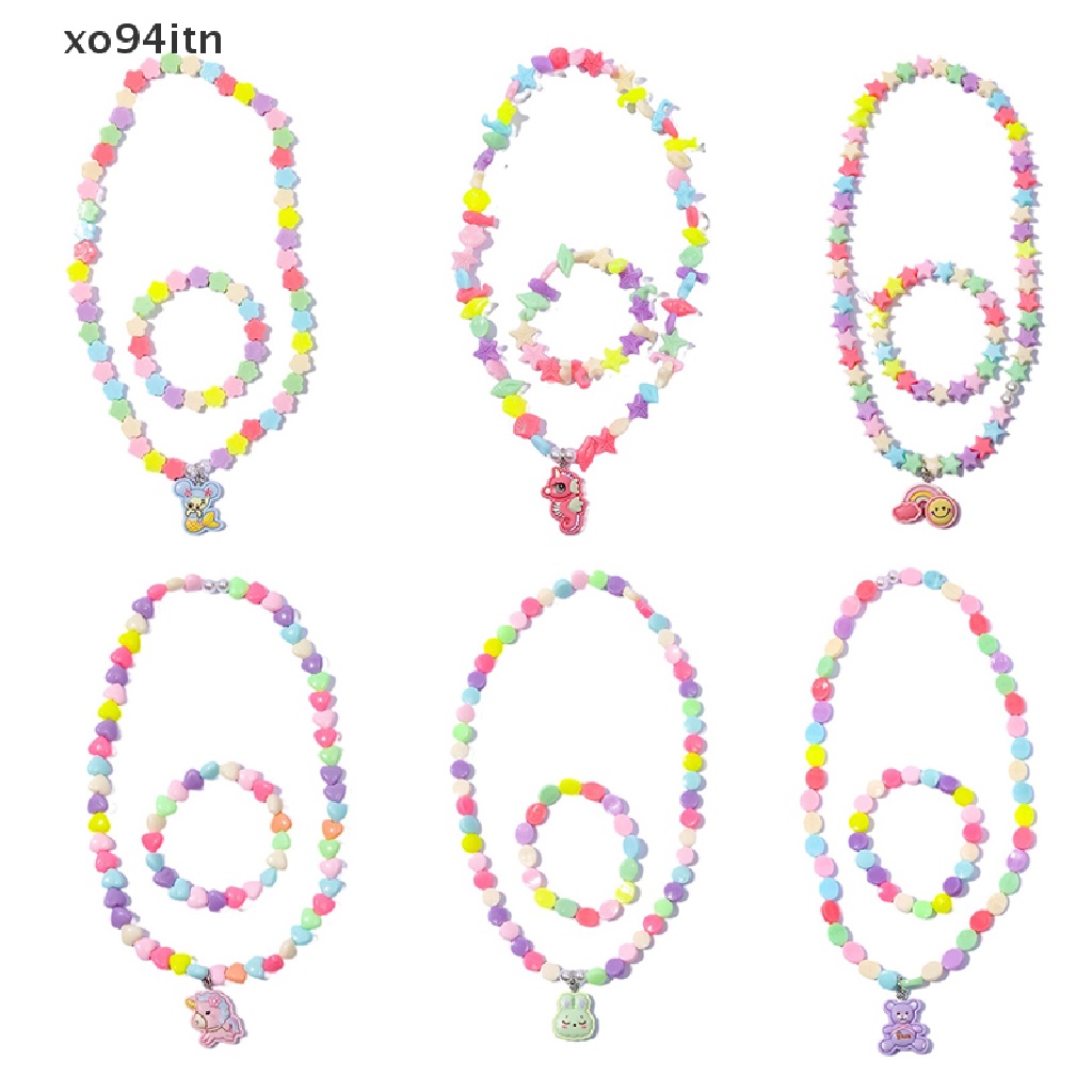 1 Set Hạt Xỏ Vòng Tay / Dây Chuyền Bằng Acrylic Nhiều Màu Hình Động Vật Dễ Thương Cho Bé Gái