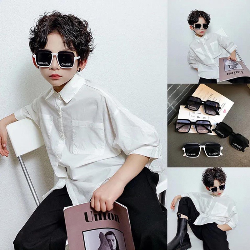 Kính Mát Nửa Gọng Vuông In Chữ Thời Trang Hàn Quốc Cho Bé