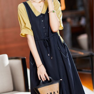 Đầm Dáng Rộng Giả Hai Mảnh Phong Cách Preppy Thời Trang Mùa Hè Mới Cho Nữ