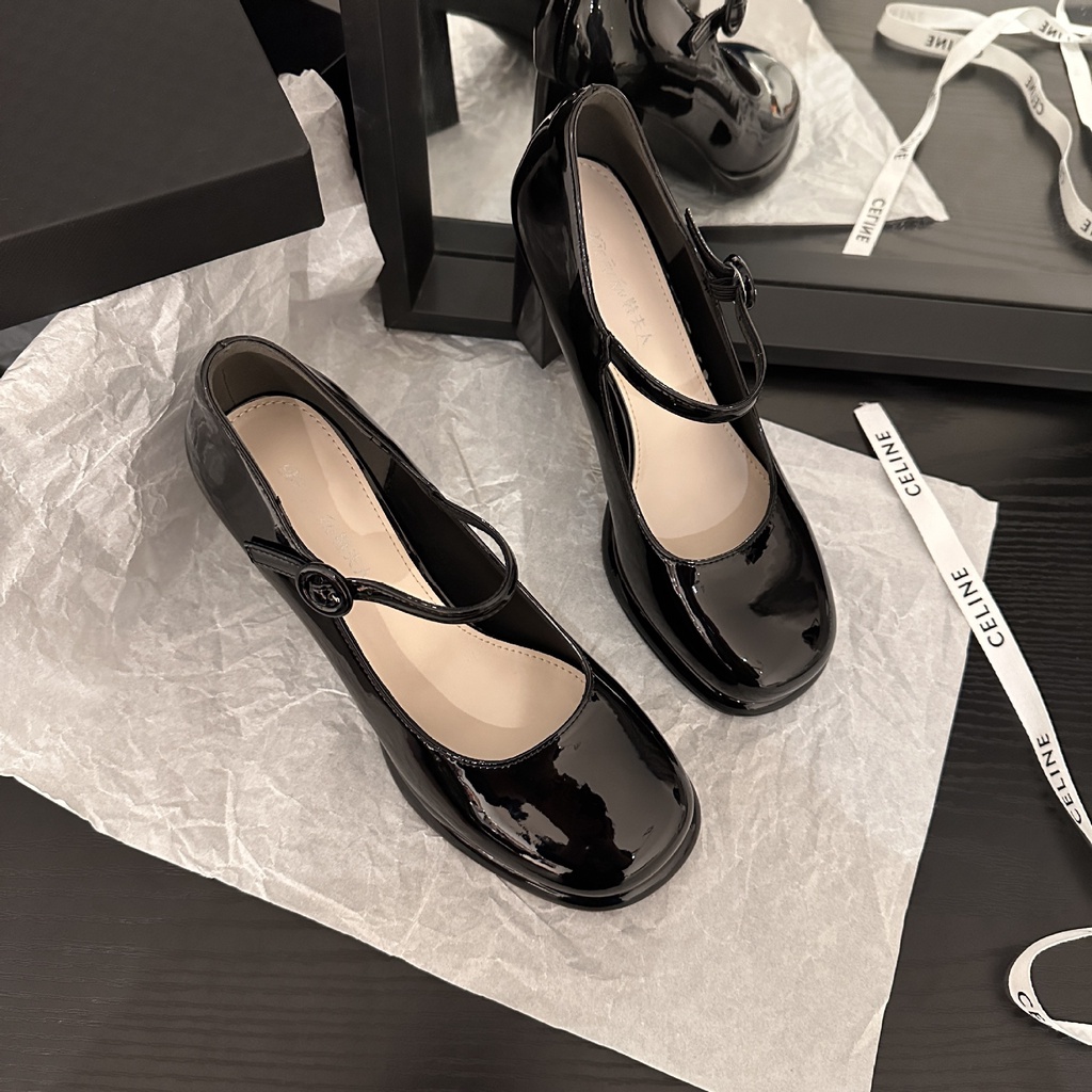 🔥 Bán nóng 🔥 giày cao gót đế vuông, giày cao gót nữ bằng da, giày Mary Jane nữ phong cách cổ điển thời trang