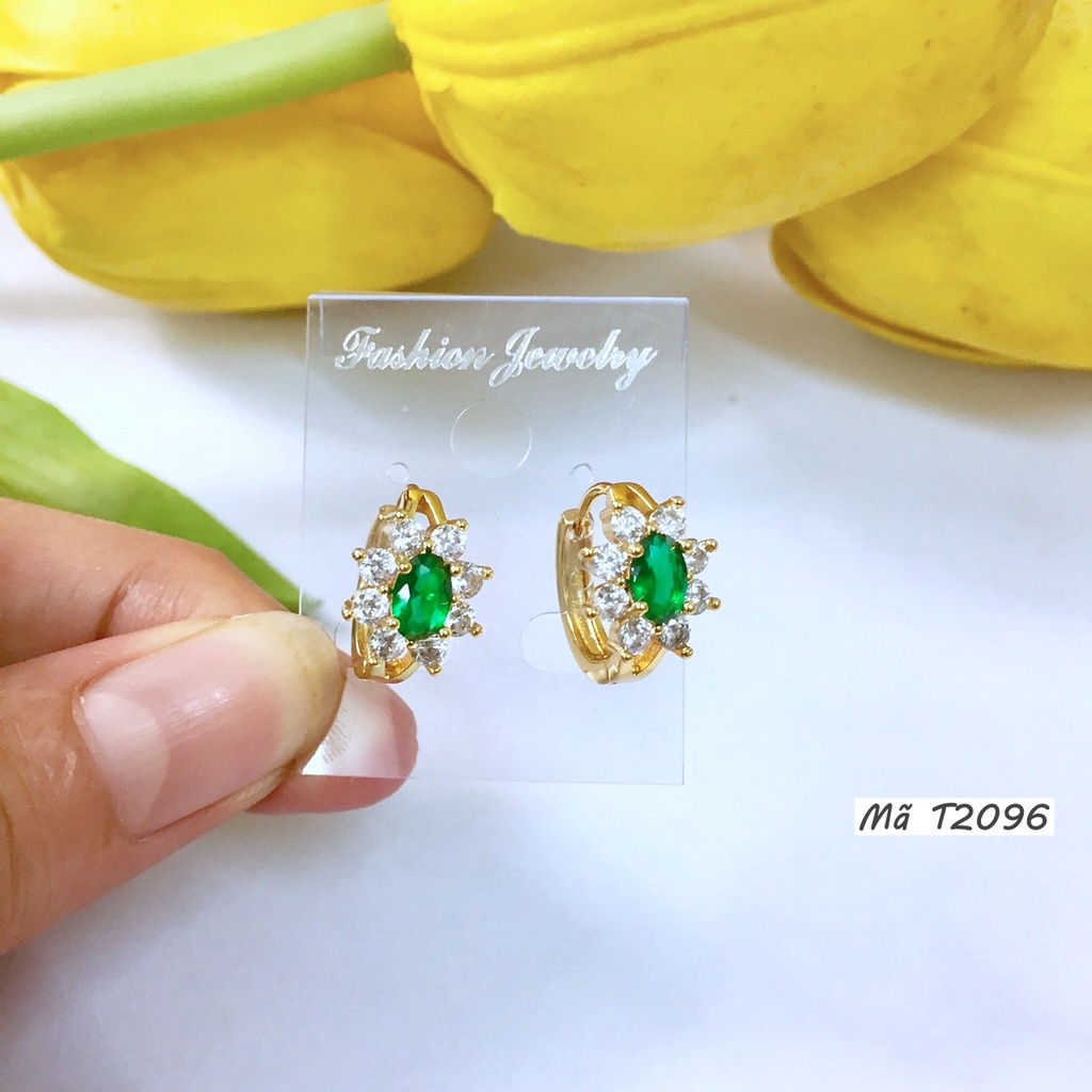 Khuyên Tai Nữ Đính Đá Xanh T2096 sát tai bền màu
