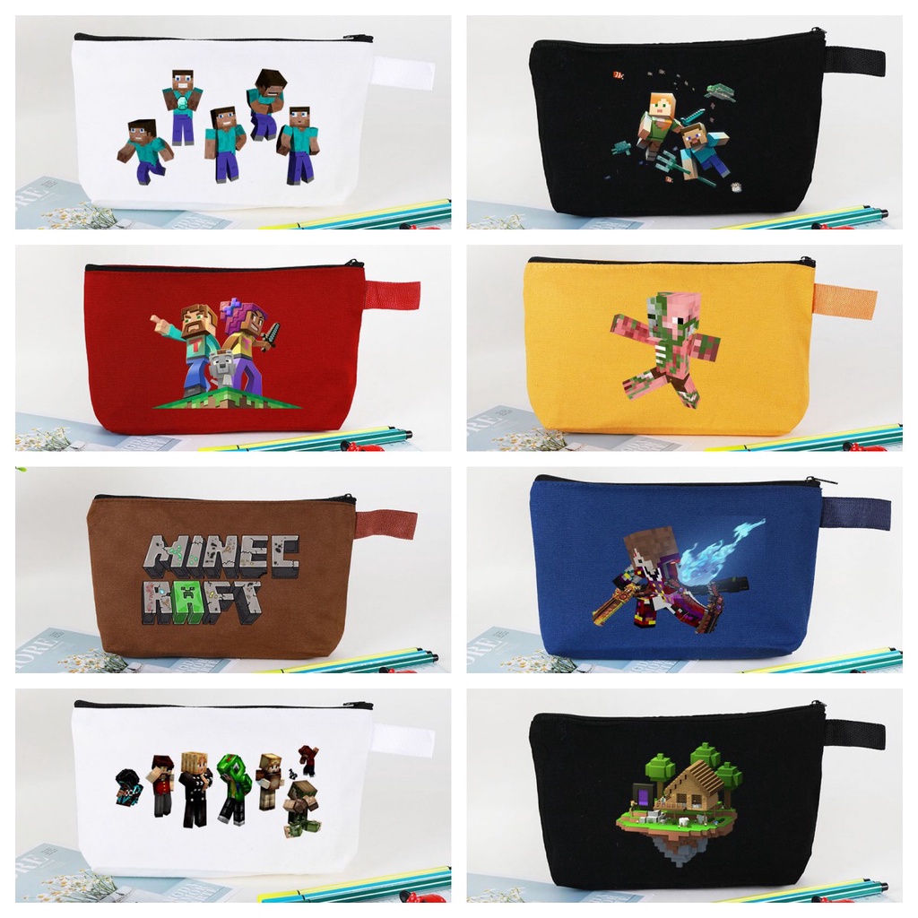 Túi Đựng Bút Chì / Tiền Xu / Điện Thoại Bằng Vải Canvas Họa Tiết Hoạt Hình Minecraft